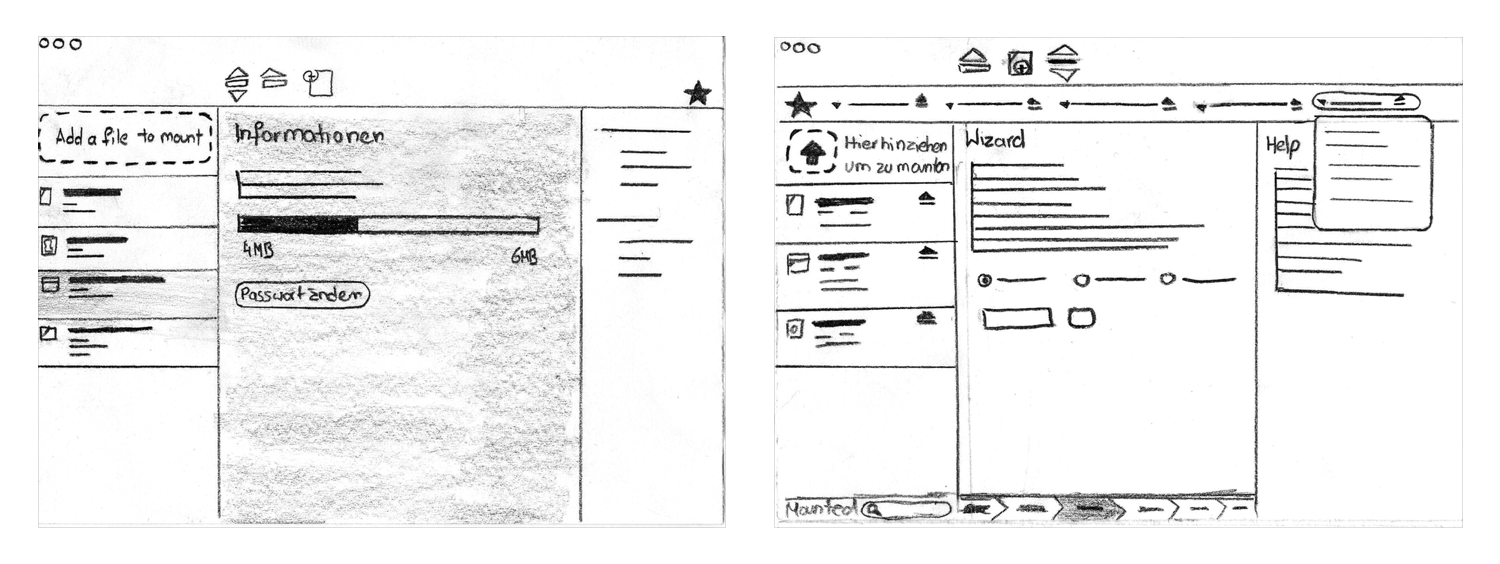 Early sketch illustrations of the SimpleCrypt User Interface layout.