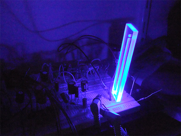 Blue illumination backlight test with transparent plastic
