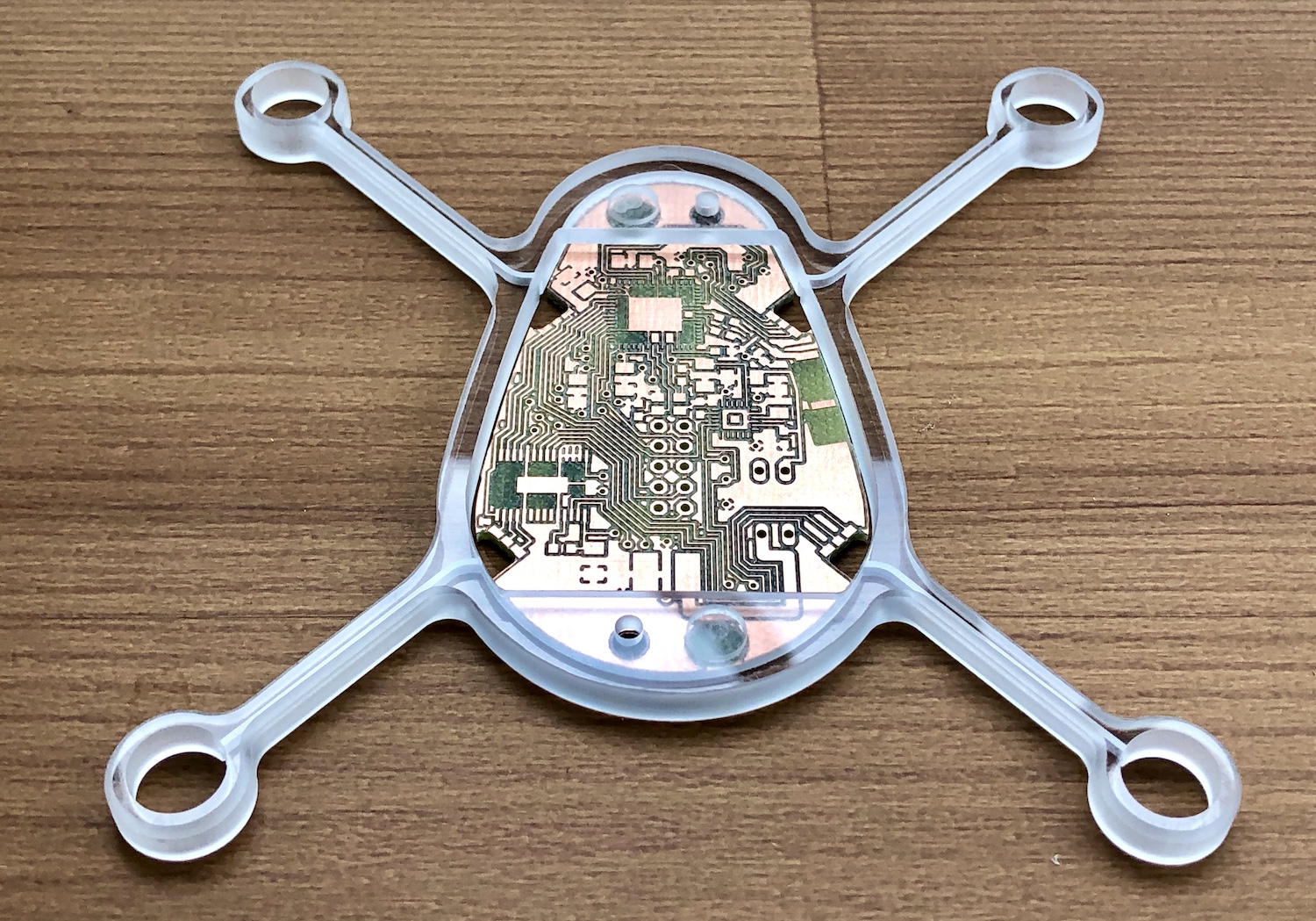 Top view of transparent frame and circuit board